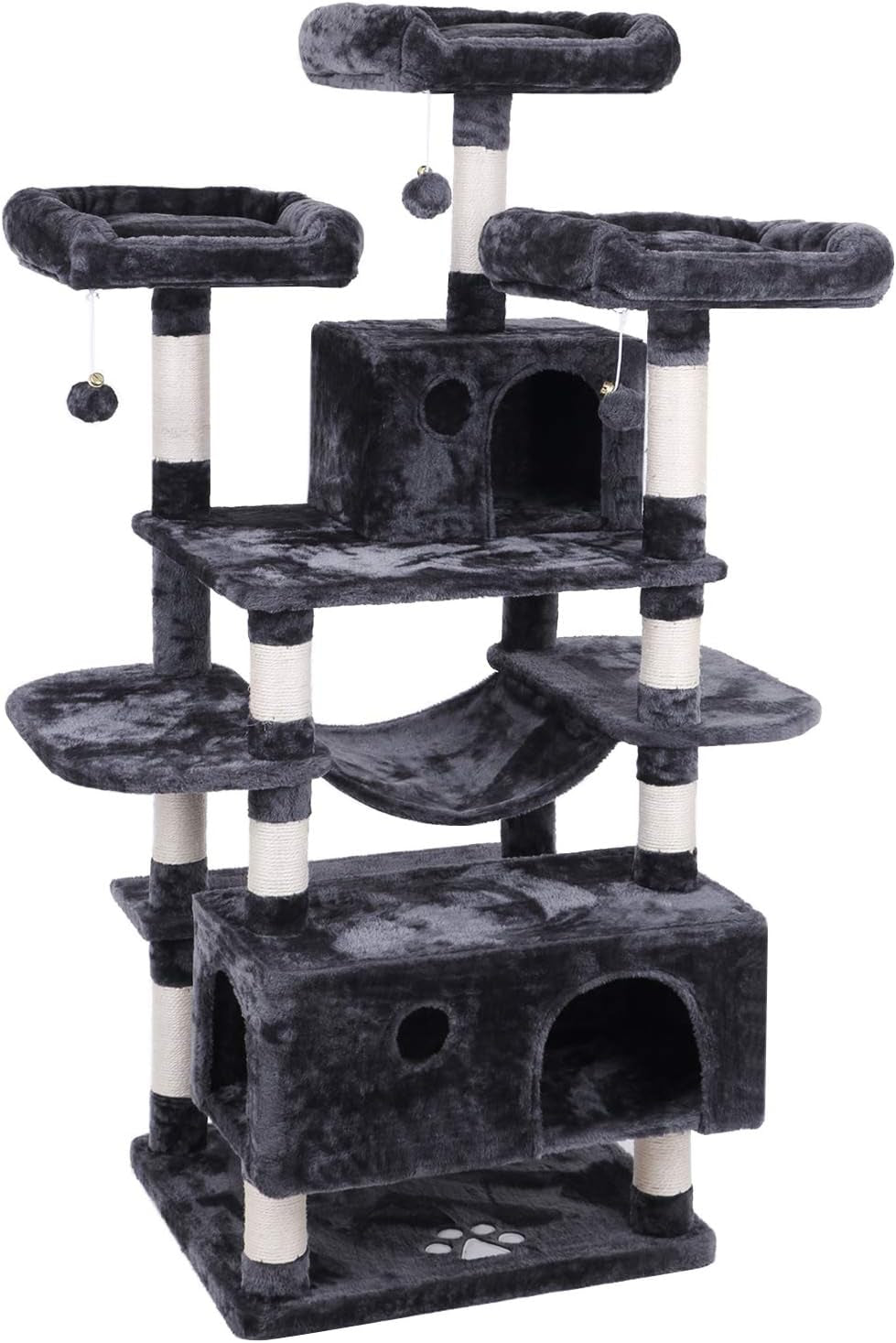 Large Cat Tree Condo with Scratching Posts, Perches & Hammock - Ultimate Indoor Cat Tower & Activity Center in Grey for Happy Kittens & Cats