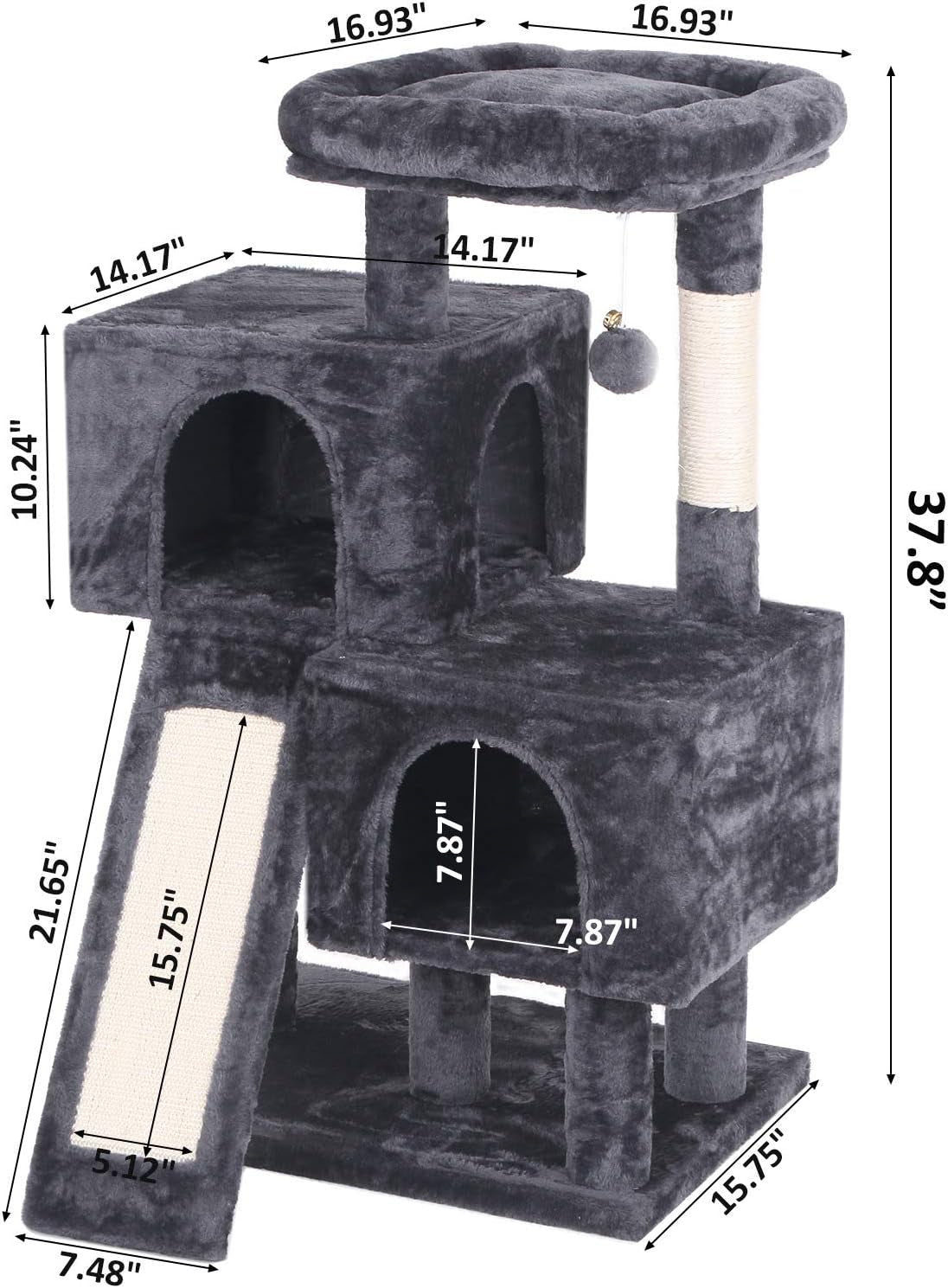Ultimate Cat Tree Condo - Plush Perch, Dual Houses & Sisal Scratching Posts - Perfect Kitty Activity Center in Stylish Grey